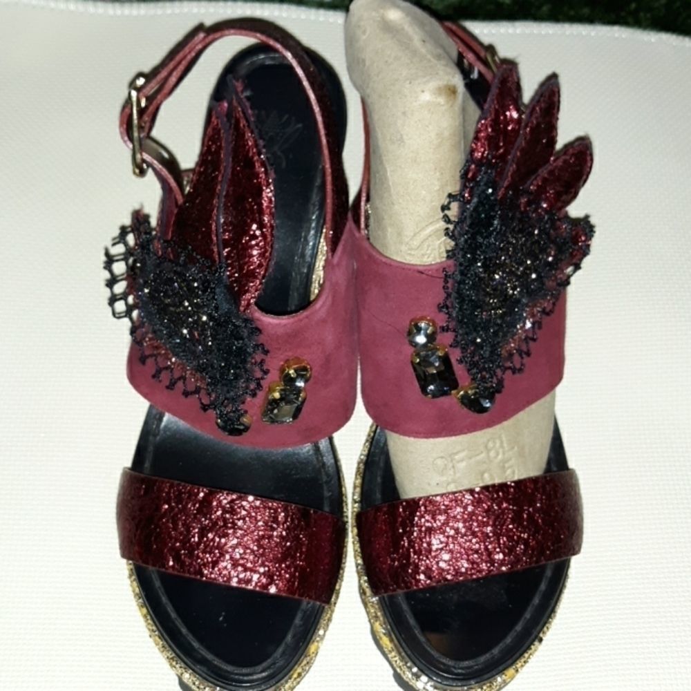 SANCHITA SUEDE AND LEATHER BURGUNDY PLATFORM SANDA